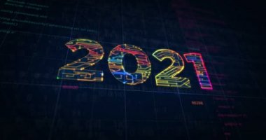 2021 yıllık proje oluşturma. Soyut konsept 3D animasyon. Yeni gelecekçi fikrin dijital şema çizgisi çiziliyor.