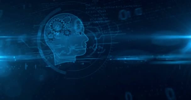 Künstliche Intelligenz Kybernetisches Gehirn Cyborgkopf Und Machine Learning Loop Konzept — Stockvideo