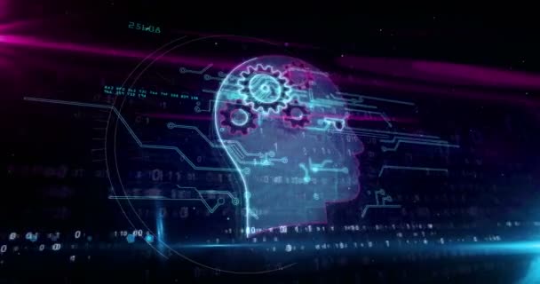 Sztuczna Inteligencja Cybernetyczny Mózg Uczenie Maszynowe Koncepcją Pętli Symboli Głowy — Wideo stockowe