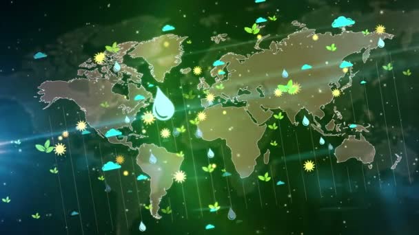 Ambiente Ecologia Símbolos Mapa Mundo Loopable Animação Sem Costura Abstrato — Vídeo de Stock