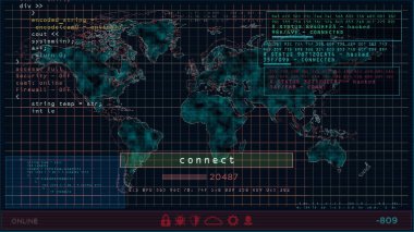 Dünya haritası bilgisayar ekranında. Küresel iş, ağ oluşturma, küreselleşme, bağlantı ve siber uzay konsepti 3d illüstrasyon.