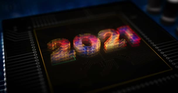 2021 Rok Číslo Futuristický Hologram Vykreslování Animace Abstraktní Digitální Intro — Stock video