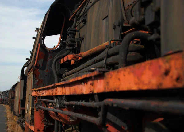 Locomotiva Vapor Velha Máquina Ferroviária Enferrujada Indústria Carvão Retrô — Fotografia de Stock