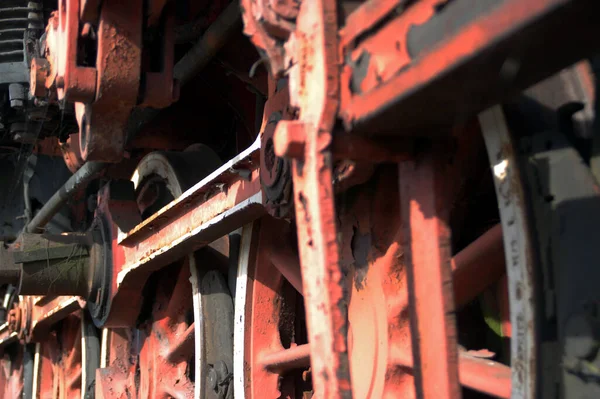 Ruedas Tren Vintage Rojas Parte Locomotora Retro —  Fotos de Stock