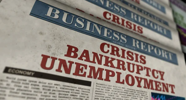 Crisi Bancarotta Disoccupazione Business News Stampa Quotidiana Vintage Carta Media — Foto Stock