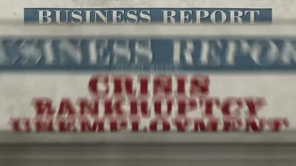 Crisis Quiebra Desempleo Noticias Negocios Impresión Periódicos Difusión Animación Loopable — Vídeos de Stock