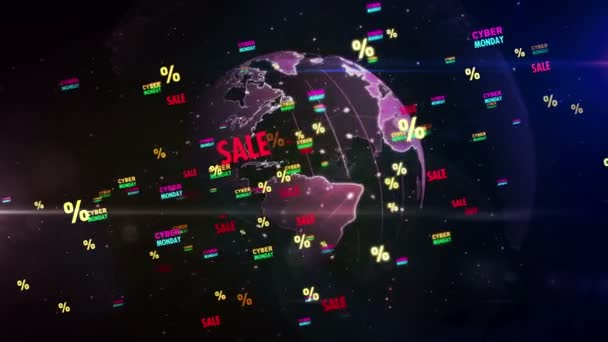 Cyber Monday Venda Torno Globo Digital Rotativo Loopable Sem Costura — Vídeo de Stock