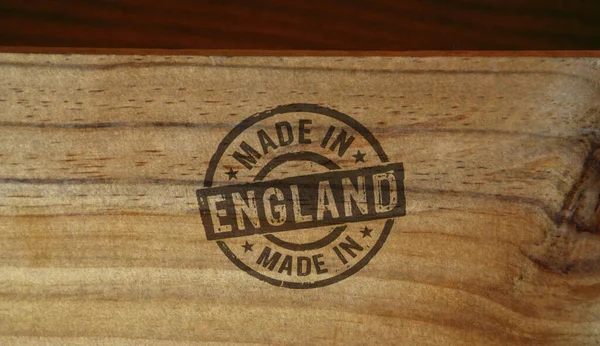 Sello Hecho Inglaterra Impreso Caja Madera Concepto País Fábrica Fabricación —  Fotos de Stock