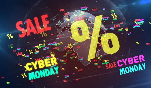 Cyber Maandag Verkoop Digitale Globe Illustratie Abstract Concept Achtergrond Van — Stockfoto