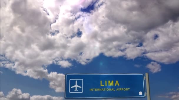 Avión Jet Aterrizando Lima Perú Llegada Ciudad Con Señal Dirección — Vídeos de Stock
