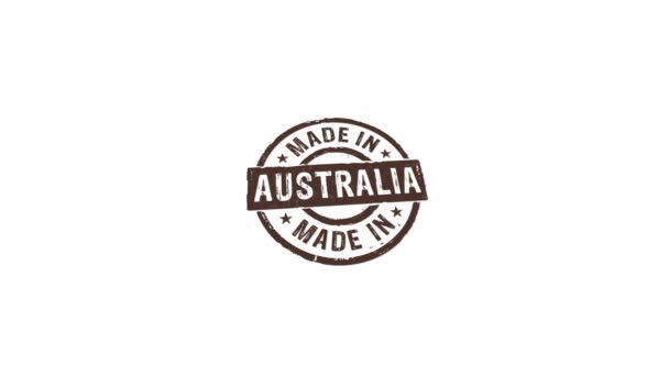 Laget Australia Stempel Hånd Stempling Nedslag Isolert Animasjon Factory Manufacturing – stockvideo