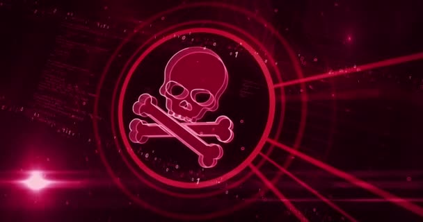 Siber Saldırı Korsanlığı Kafatası Sembolü Dijital Konseptle Güvenlik Ihlali Siber — Stok video