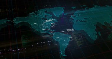 Dünya haritası üzerinde 2026 yıllık semboller. Kusursuz döngülü teknoloji kavramı.