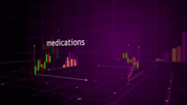 Uyuşturucu bağımlılığı ve eczane bağımlılığı çizelgeleri ve grafikleri kusursuz ve döngüsel 3D konsept animasyonu