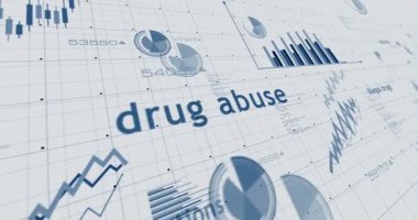 Uyuşturucu kullanımı ve eczane bağımlılığı çizelgeleri ve grafikleri kağıt 3 boyutlu animasyon üzerinde sorunsuz ve döngülü