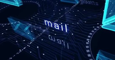 Zarf e-posta ve posta sembolü soyut siber konsept. Dijital teknoloji arka planı pürüzsüz ve döngüsel dinamik 3D animasyon.