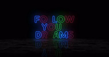 Hayallerinin parlak sembolünü takip et. Renkli ampuller. Pozitif motivasyon sloganı soyut kavram 3D animasyon.