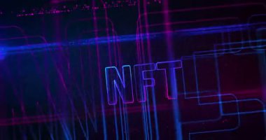 Finansal olmayan simge simgesi soyut dijital nesne ile döngüye girdi. Siber teknoloji konsepti sembolü kusursuz döngü animasyonu.