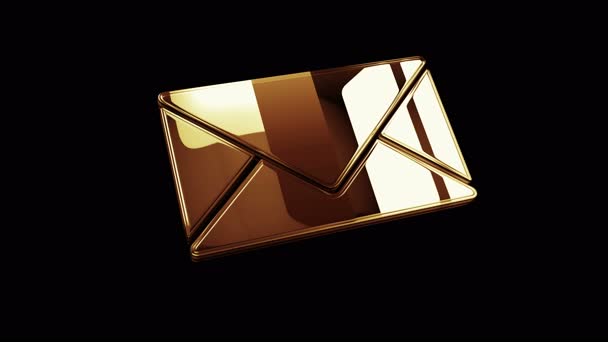 Envelope email and mail message golden metal shine symbol concept. Spectacular glowing and reflection light icon abstract 3d animation. Isolated object.