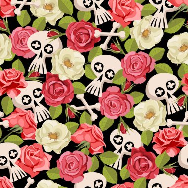 Kafatasları seamless modeli. Gül arka plan