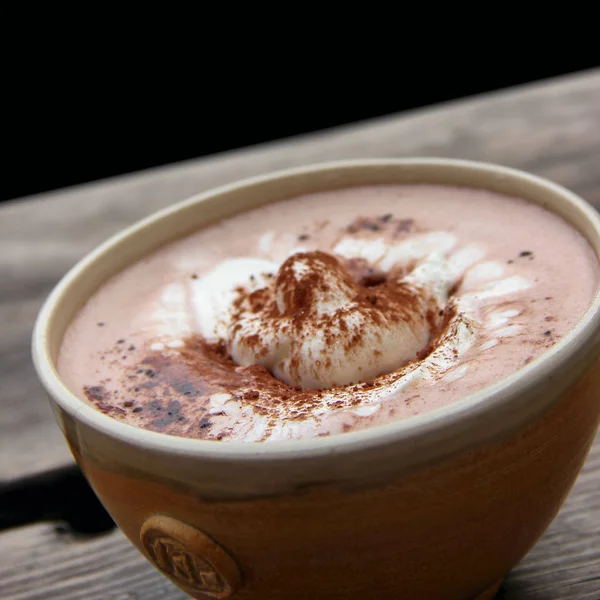 Cup Hot Chocolate Old Wood Plank — Stock Photo, Image