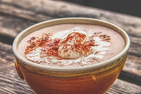 Eski Bir Ahşap Tahta Üzerinde Bardak Sıcak Çikolata Cup Sıcak — Stok fotoğraf