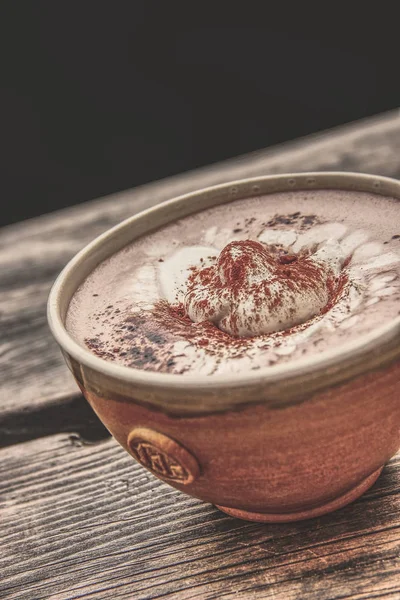 Eski Bir Ahşap Tahta Üzerinde Bardak Sıcak Çikolata Cup Sıcak — Stok fotoğraf