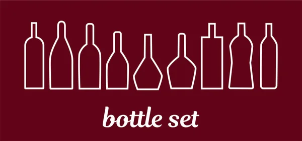 Dokuz basit modern alkol içecekler simgeleri, şarap, şampanya, likör, konyak vb şişeler, vektör illüstrasyon
