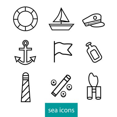 Deniz basit anahat nesneleri. Vektör çizimi