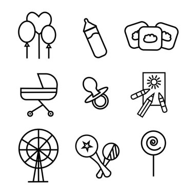 Sevimli bebek nesneleri kümesi, vektör illüstrasyon