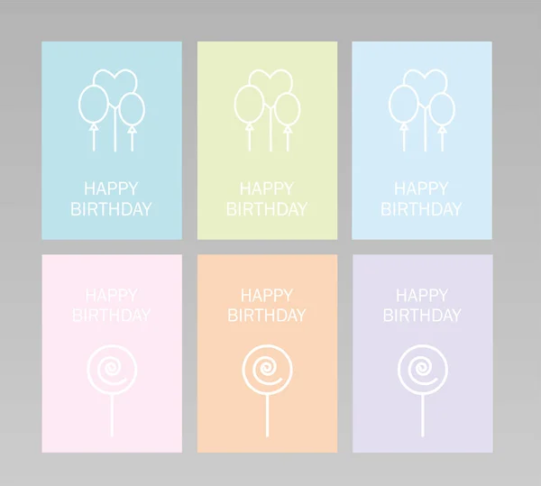 Set Niedlicher Pastellfarbener Happy Birthday Postkarten Vektorillustration — Stockvektor