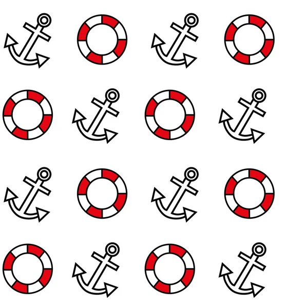 Dikişsiz deniz deseni. Beyaz arka planda çapa ve Lifebuoys. Vektör Illustration