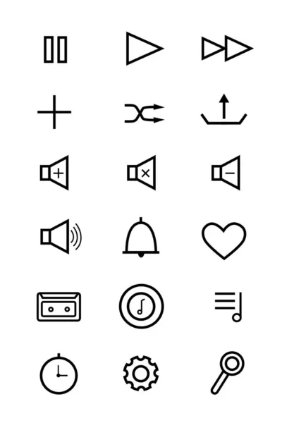 Müzik uygulaması için vektör doğrusal semboller büyük kümesi. dijital düğmeler