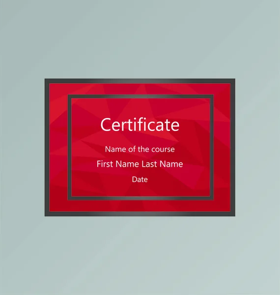 Gift Card Educatieve Certificaatsjabloon Veelhoekige Achtergrond Met Zilveren Frame Standaard — Stockvector