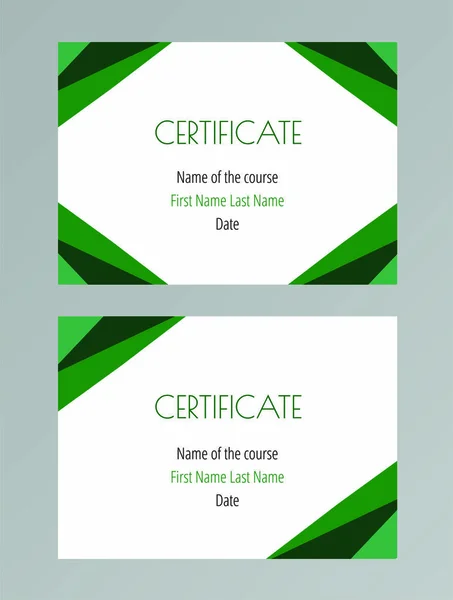简单的现代多边形绿色证书模板 礼品卡和教育课程的成就状况 标准尺寸 矢量插图 — 图库矢量图片