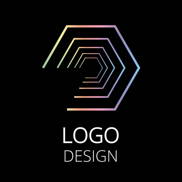 Logo Moderno Elegante Brillante Hexágonos Arco Iris Degradado Fondo Negro — Vector de stock