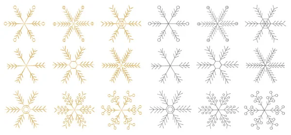 Gümüş ve altın kar taneleri seti. Yeni yıl ve Noel koleksiyonu. Vektör çizimi