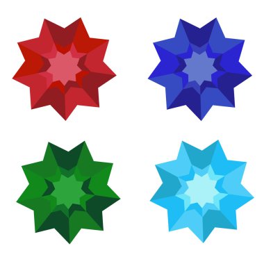 4 poligonal parlak halftone yıldız kümesi. Kartlar, davetiyeler, posterler, afişler, günlük vb. için kullanılabilir Vektör çizimi.