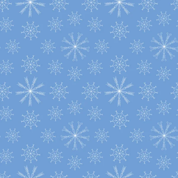 Зимний Бесшовный Повторяющийся Узор Белыми Снежинками Светло Голубом Фоне Используется — стоковый вектор