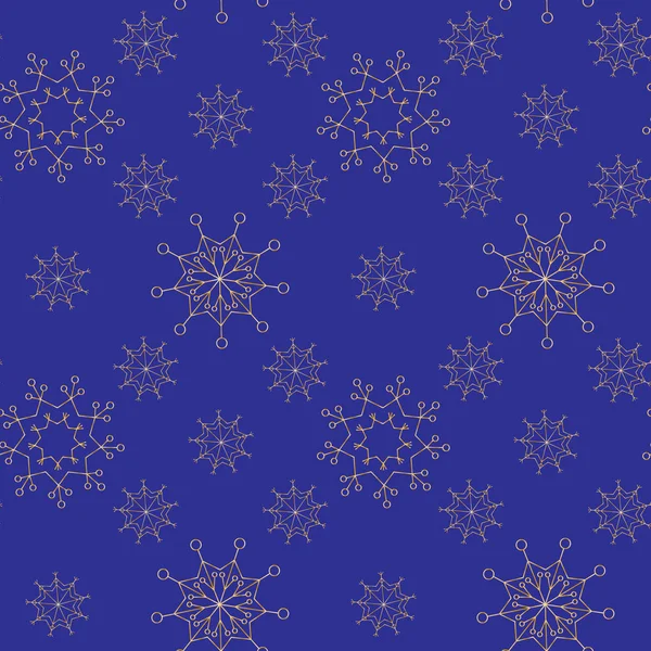 Blue Gold Seamless Winter Pattern Elegant Snowflakes Blue Background Используется — стоковый вектор