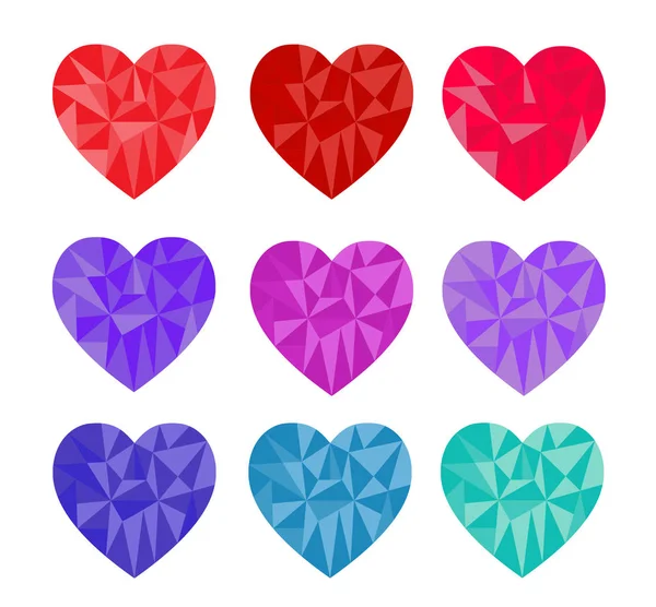 Set Polygonal Bright Halftone Hearts Jewelry Heart Stones Valentine Day — Stock Vector