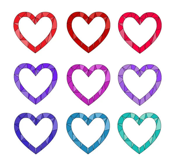 Set Modernos Corazones Marco Poligonal Elementos Decorativos Semitono Brillante Utilizable — Vector de stock