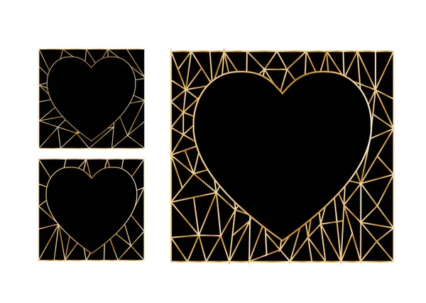 Metin için yer ile Modern çokgen sosyal medya kare afiş şablonu. Vektör gradyan siyah ve altın çerçeve kalp şekli ile. Sevgililer Günü için tebrik kartı ve parti davetiyesi