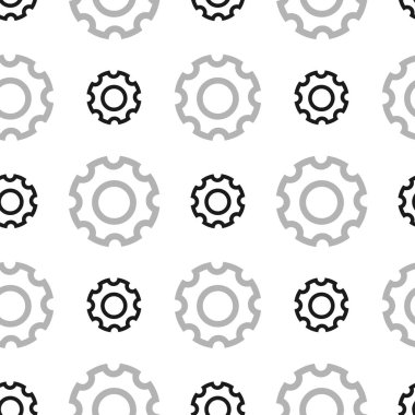 Ayar simgeleri ile sorunsuz tekrar basit desen. Beyaz arka plandaki siyah ve gri nesneler. Vektör illüstrasyon. Web afişleri, kartlar, ambalaj kağıdı, ambalaj için kullanılabilir