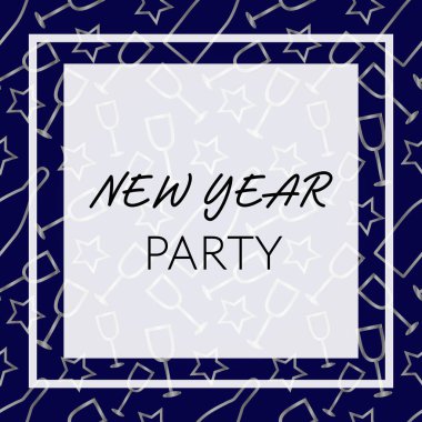 Gümüş ve mavi arka plan ile yeni yıl parti davetiyesi. Davet el ilanı şablonu tasarımı. Vektör sosyal medya mevsimsel afiş