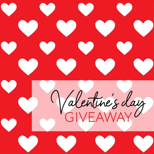 Sevgililer Günü sosyal medya afiş kırmızı arka plan üzerinde beyaz kalpler ile. Ödül ile online yarışma için Vektör hediye şablonu