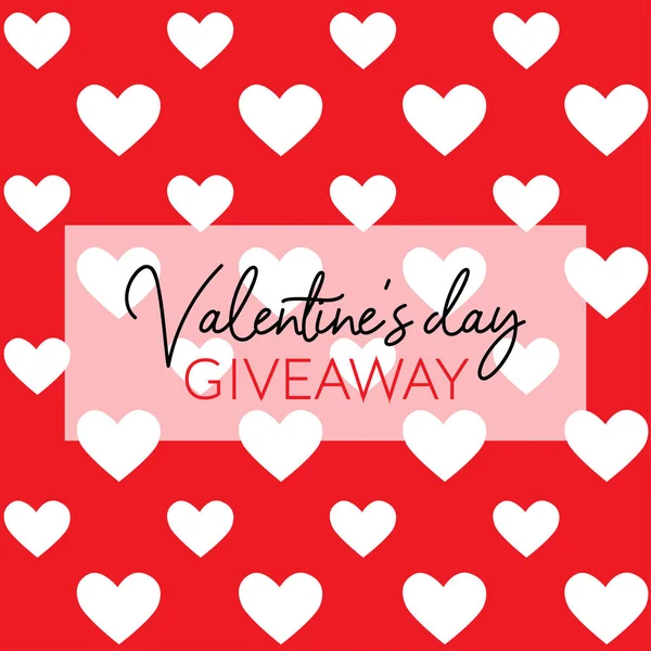 Merkezinde kırmızı arka plan ve metin üzerinde beyaz kalpler ile Sevgililer günü hediye şablonu. Ödüller ile online yarışma için sosyal medya afiş. Vektör çizimi