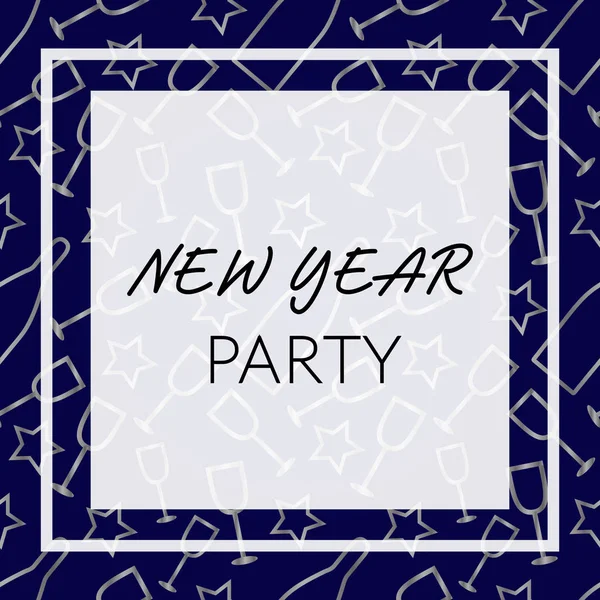 Gümüş ve mavi arka plan ile yeni yıl parti davetiyesi. Davet el ilanı şablonu tasarımı. Vektör sosyal medya mevsimsel afiş
