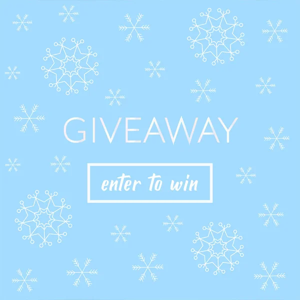 Açık mavi arka plan üzerinde beyaz kar taneleri ile Kış hediye afiş. Kare vektör çizimi. Ödül ile online yarışma için Noel sosyal medya şablonu