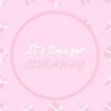 Pembe hediye kutuları ve daire ile Hediye afiş. Sosyal medya yarışması için tatlı şablon. Kare vektör çizimi